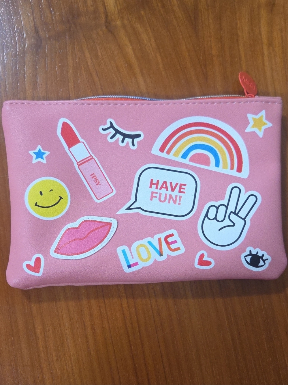 Ipsy Pop Art Sticker Print Makeup Bag Pink & Red Size Small